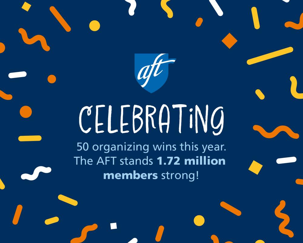 Celebrating 50 organizing wins this year. The AFT stands 1.72 million members strong!