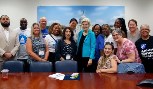 AFT Members with Senator Elizabeth Warren on AFT Lobby Day 2023