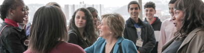 Randi Weingarten with students at Education Forum
